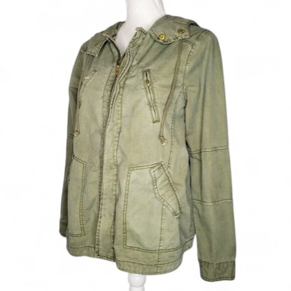 American Eagle Military Cargo Jacket Women's Paratrooper Gold Zip Hooded Army S - Picture 4 of 9